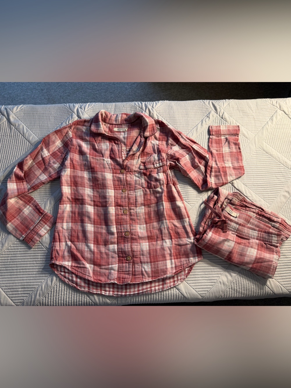 UGG Women’s Plaid Pajama Set - Pink & White Sz Small